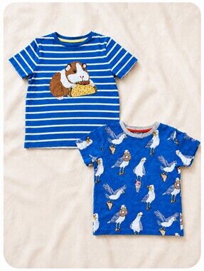 Mini Boden Boys Graphic T-Shirt Bundle – Size 2-3Y – Guinea Pig & Seagull Prints
